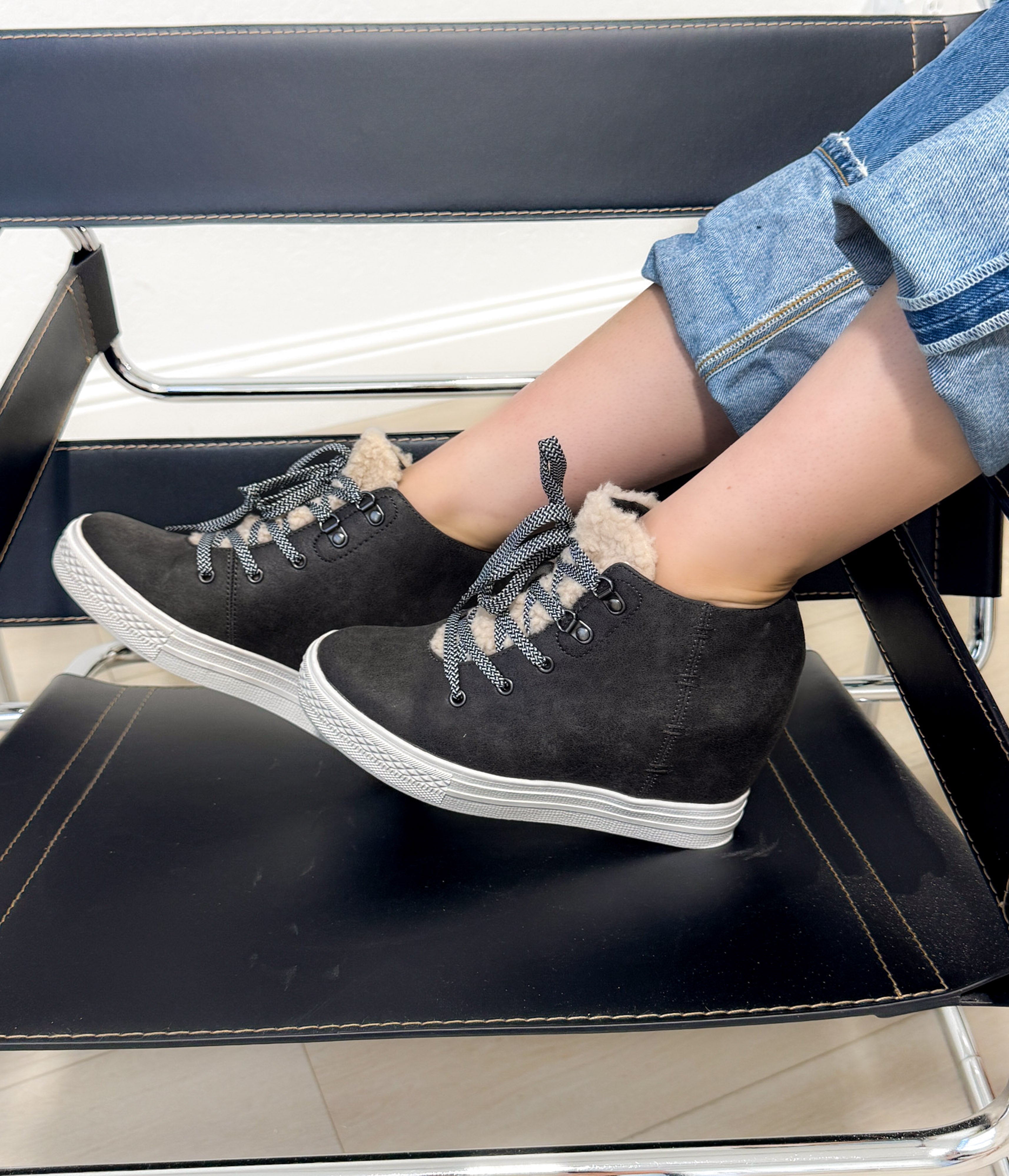 Tiburon Grey Wedge Sneaker with Cozy Shearling Lining Naughty Monkey